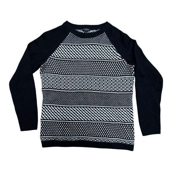 Talbots Black and White Crew Neck Sweater with Geometric Design - Picture 1 of 5